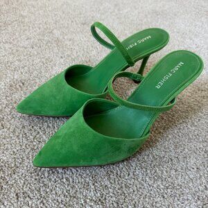 Marc Fisher Green Suede Pointed Toe Slingback Kitten Heel Mules Size 7
